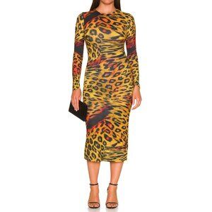 Blanc Leopard Print Mesh Sexy iMaxi Dress - Long Sleeve, Sheer Bodycon SZ Large
